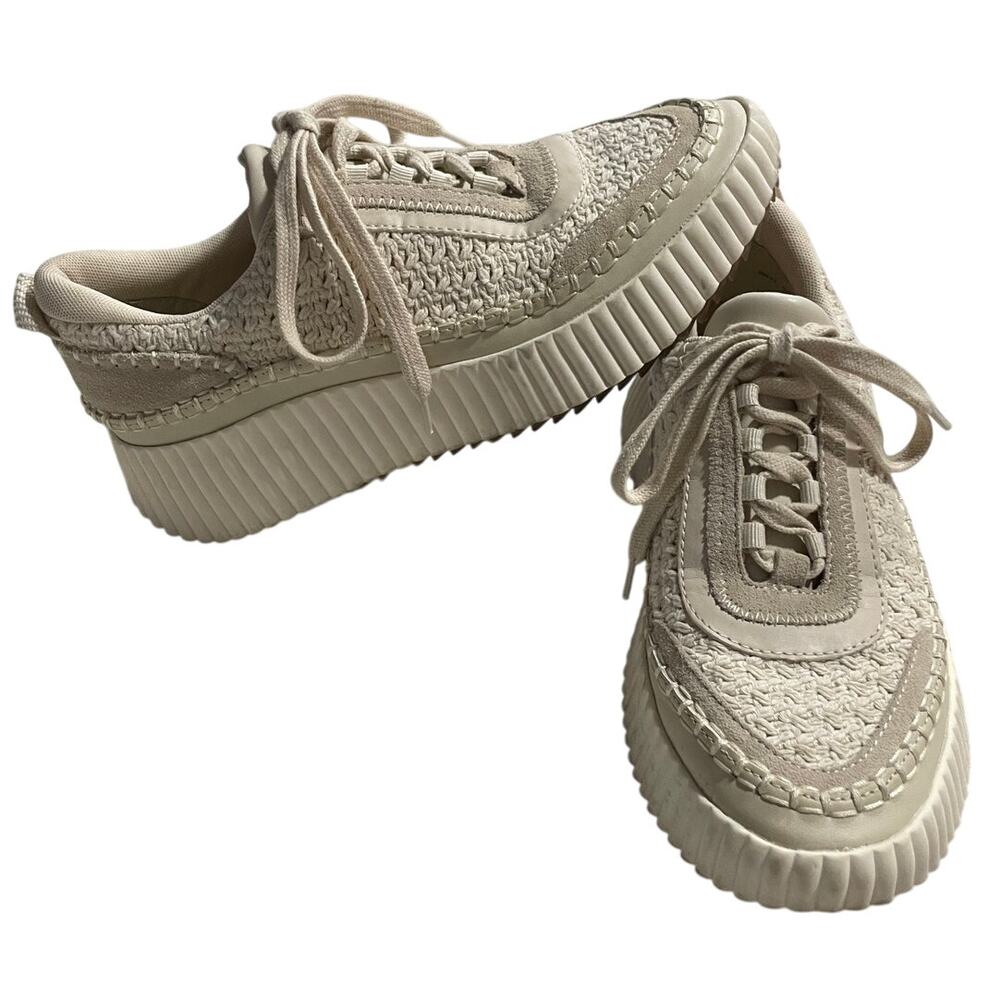 Dolce Vita Dolen Sneaker Platform Woven Sock Stretch Womens 8.5 Sandstone Knit - Picture 2 of 11